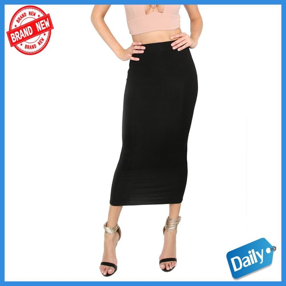 Stretchy Pencil Skirt High Waist Midi Length Office Casual Wear